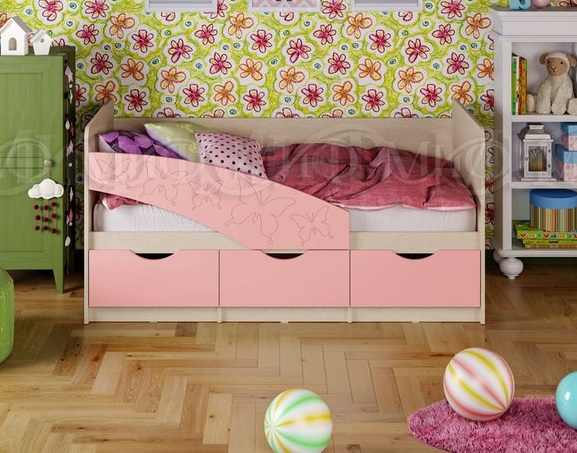 Кровать Бабочки 1,8 МДФ розовый металлик