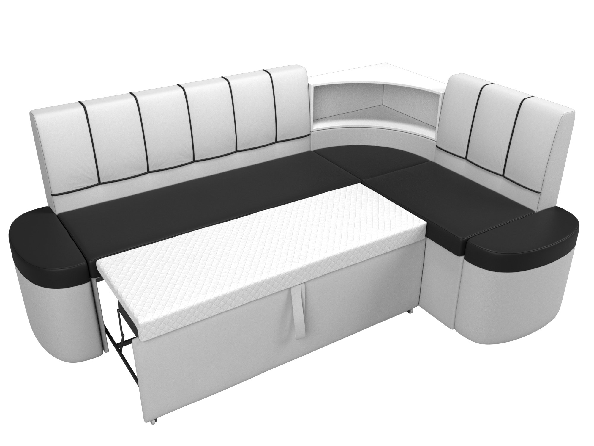 Кухонный угловой диван Тефида правый угол (Черный\Белый)