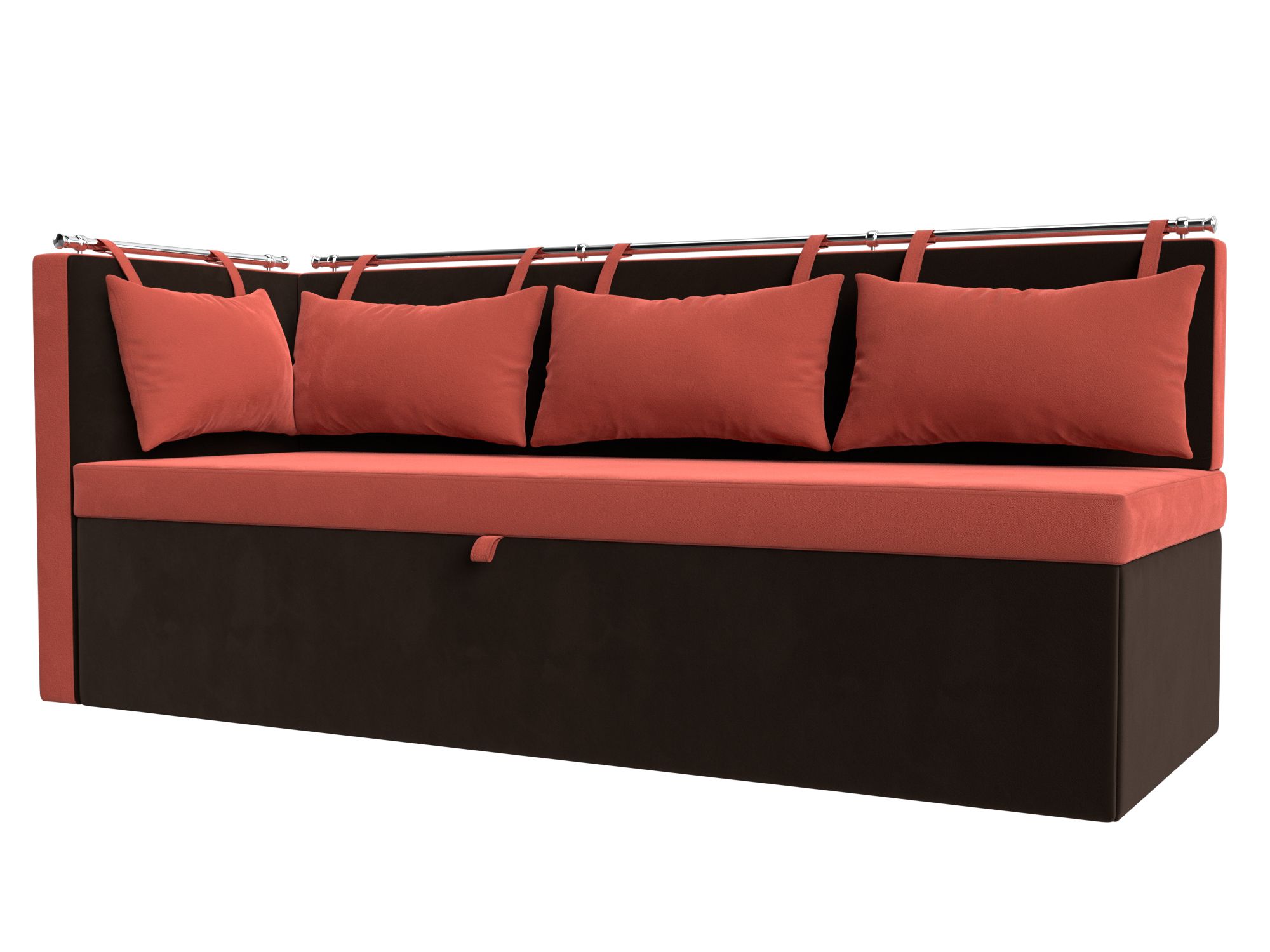 Кухонный диван Метро с углом слева (Коралловый\Коричневый)