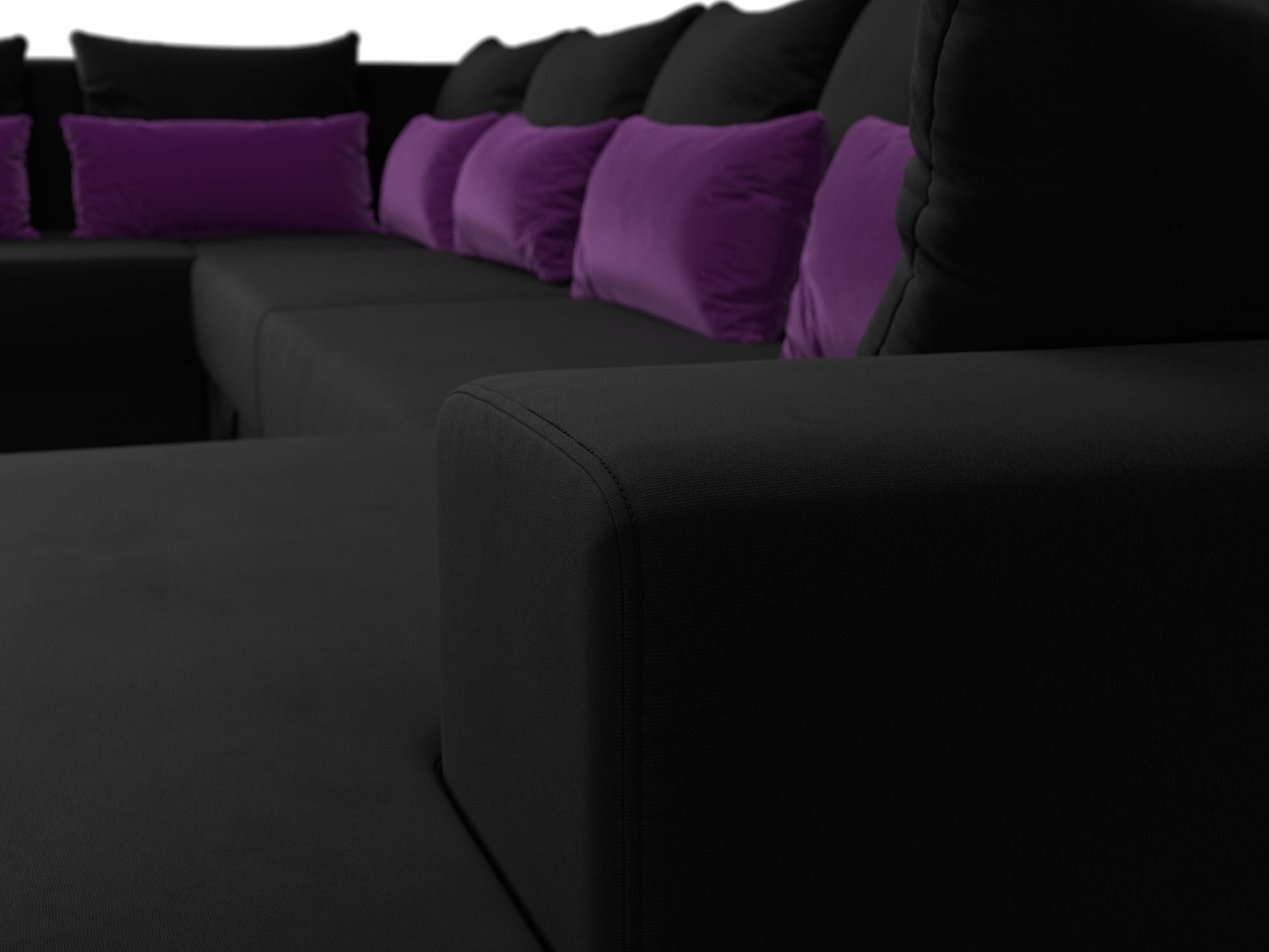 П-образный диван Майами правый угол (Черный\Черный\Фиолетовый)