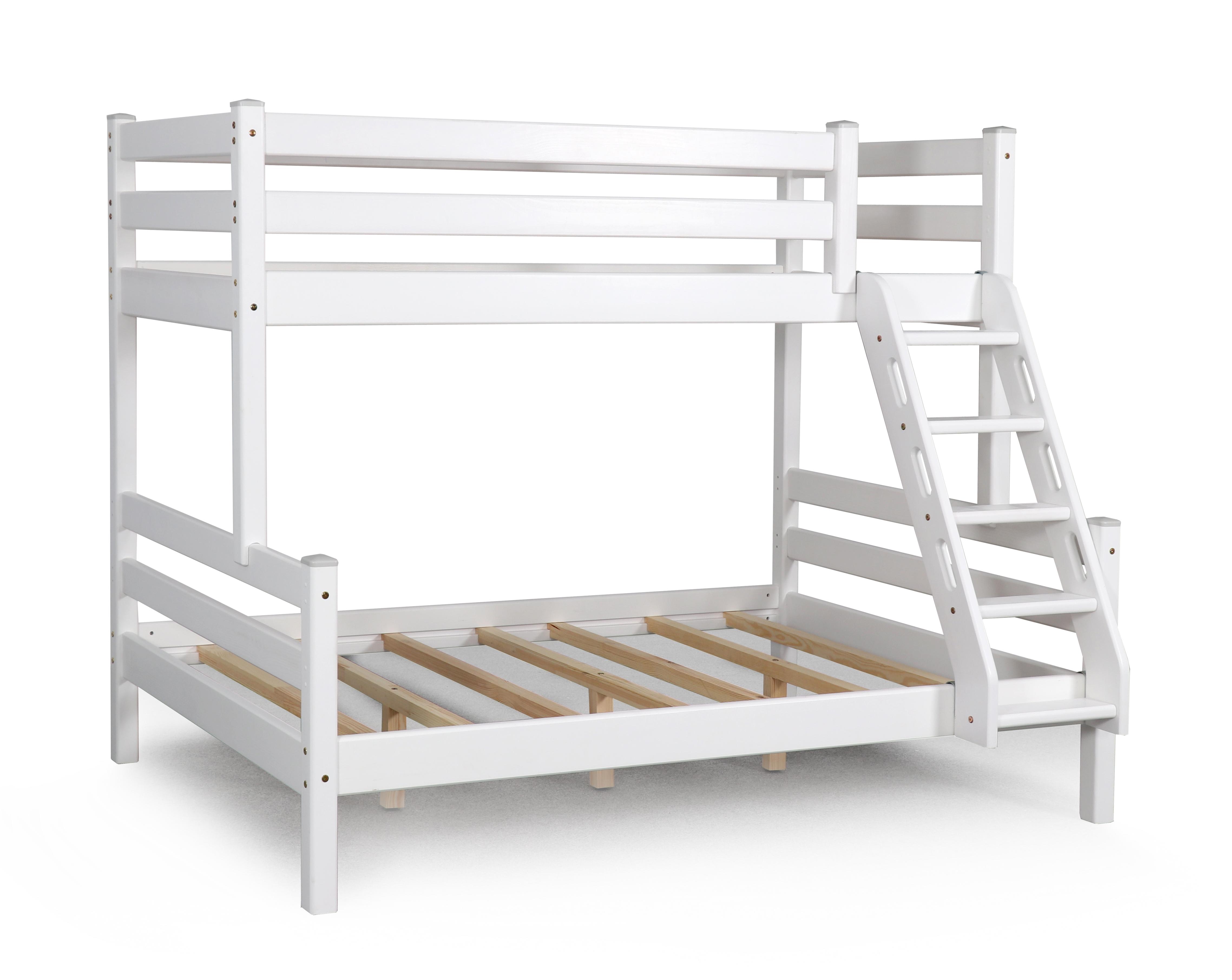 Кровать двухъярусная с наклонной лестницей Адель (белая)