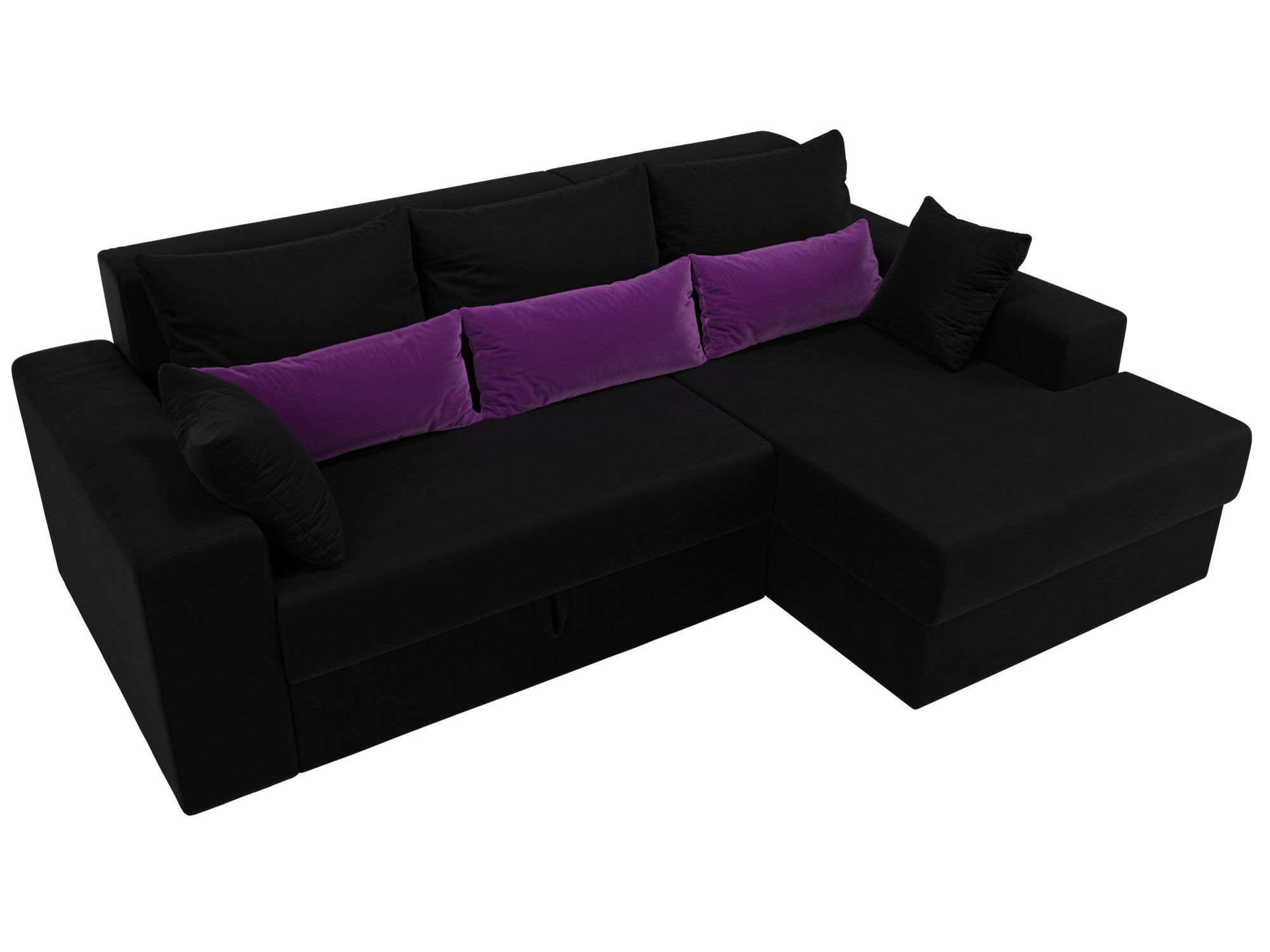 Угловой диван Майами правый угол (Черный\Черный\Фиолетовый)