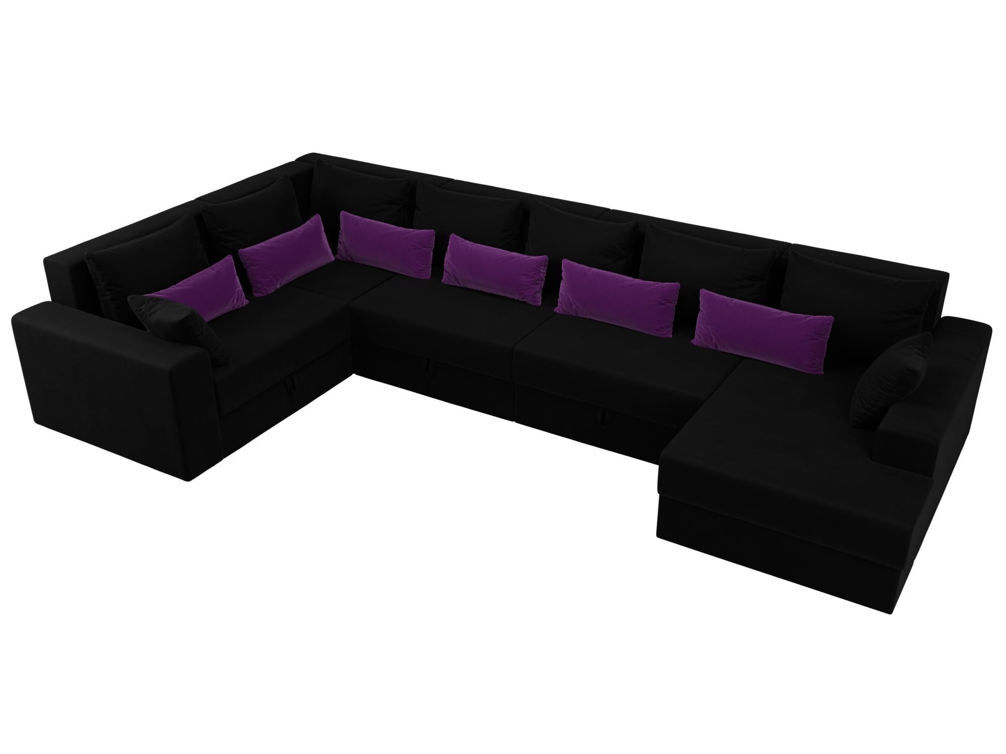 П-образный диван Майами правый угол (Черный\Черный\Фиолетовый)