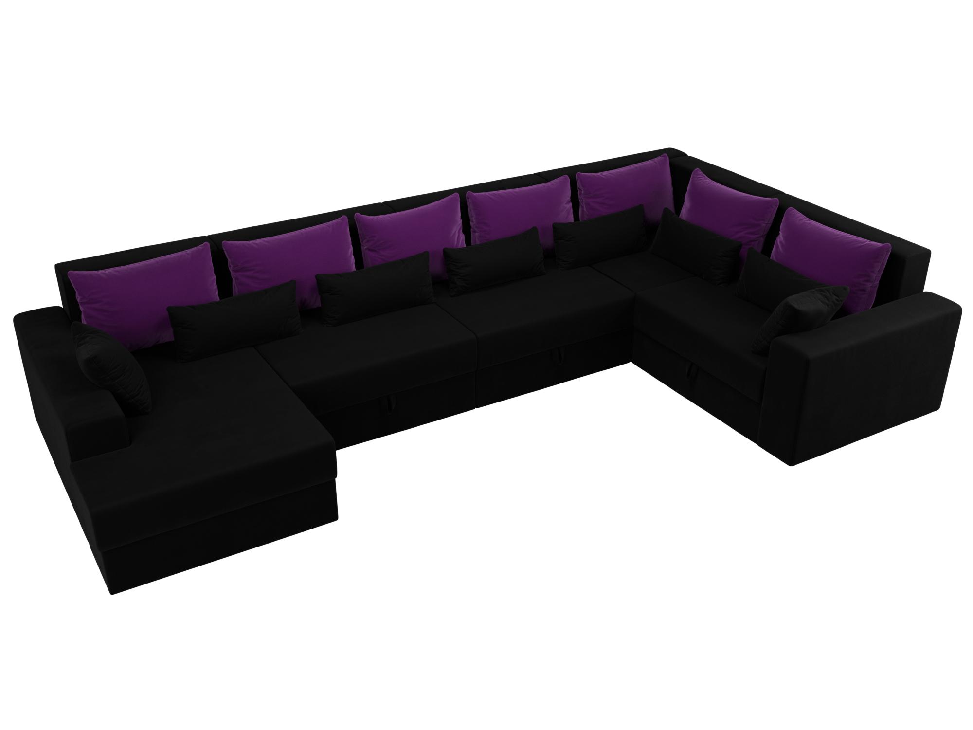 П-образный диван Майами левый угол (Черный\Фиолетовый\Черный)