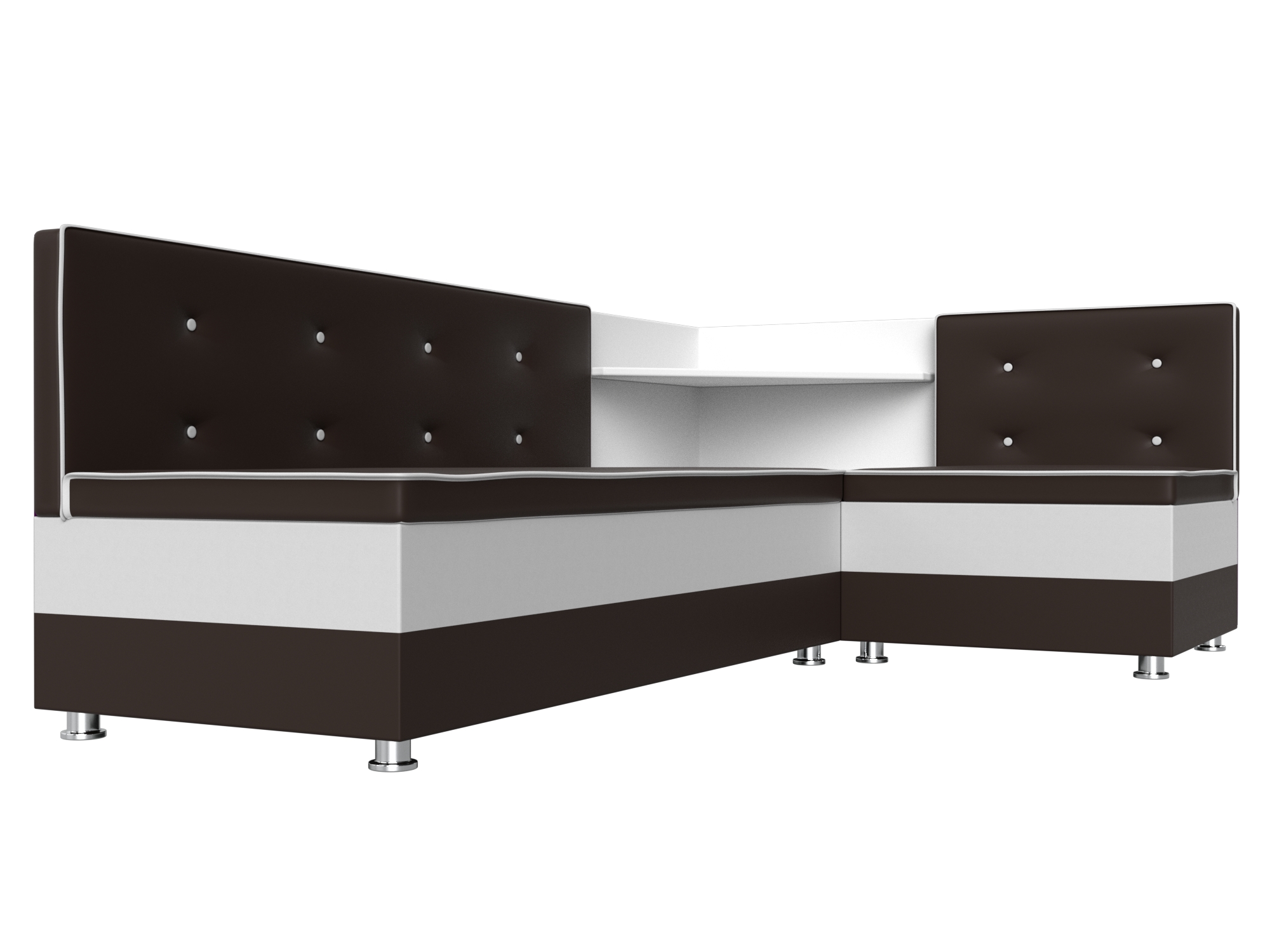Кухонный угловой диван Милан правый угол (Коричневый\Белый)