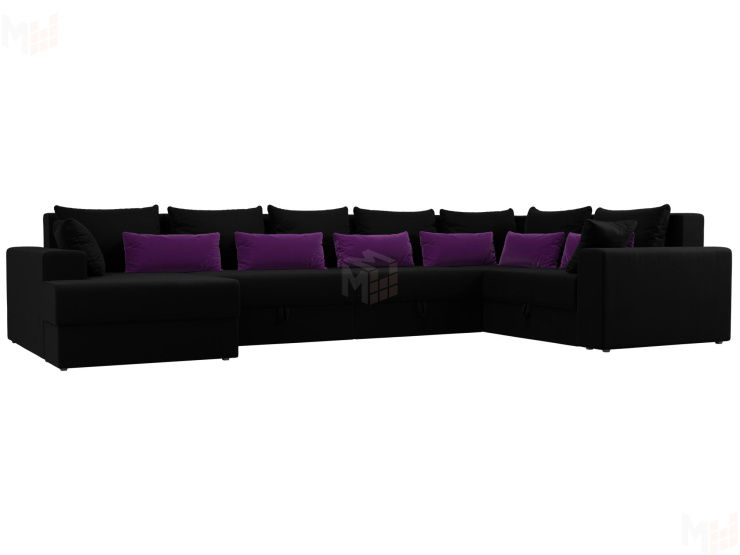 П-образный диван Майами левый угол (Черный\Черный\Фиолетовый)