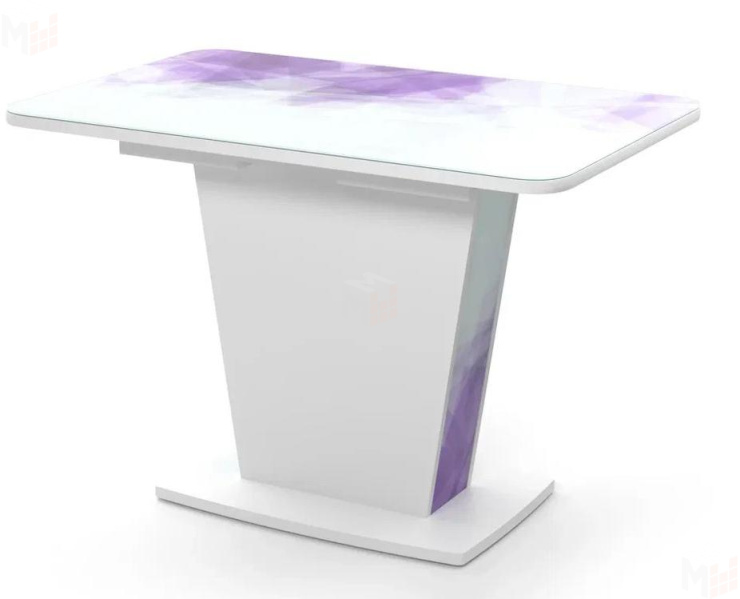 Стол Милан раздвижной белый/фотопечать Призма фиолетовая